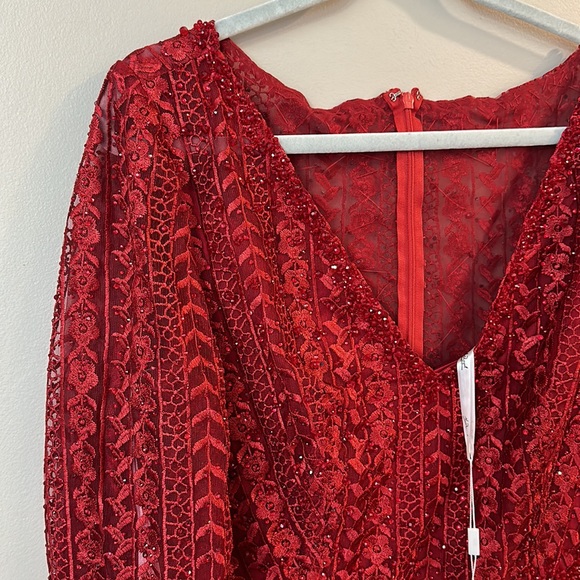 NWT Mac Duggal Embroidered Long Sleeve Red Trumpet Gown 20271 - Picture 8 of 11
